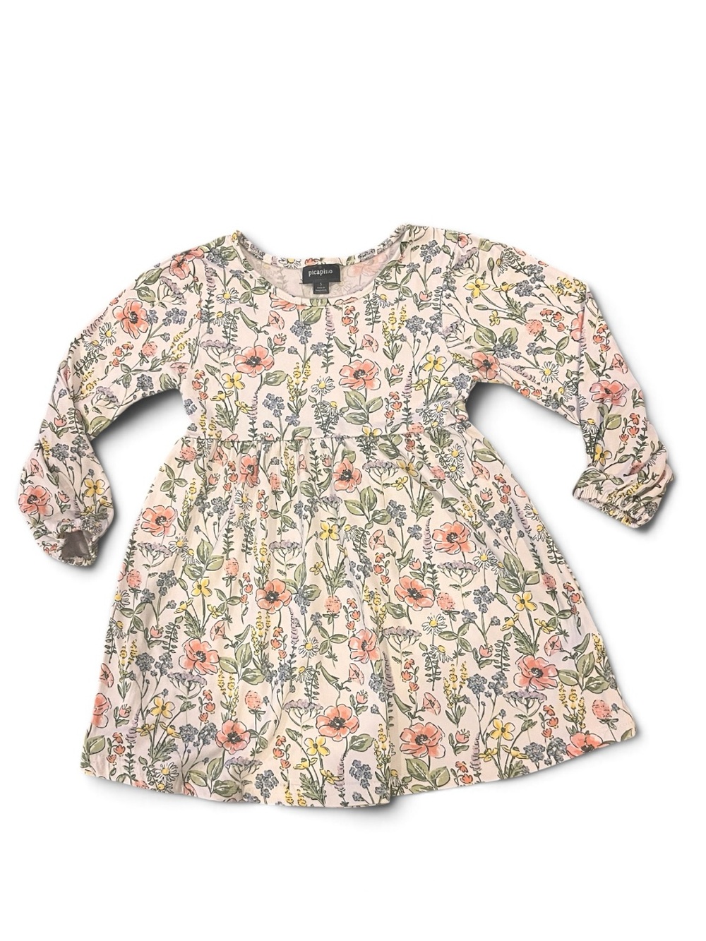 Picapino Girls Floral Dress Long Sleeve Pink Multicolor